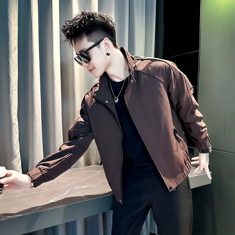 秋季爆款咖色工装外套男款潮牌痞帅立领短款褂子2025新款百搭夹克