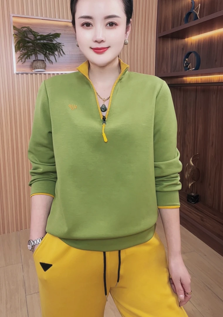 2025春季新品时尚百搭修身显瘦设计感半拉链女长袖上衣2603款