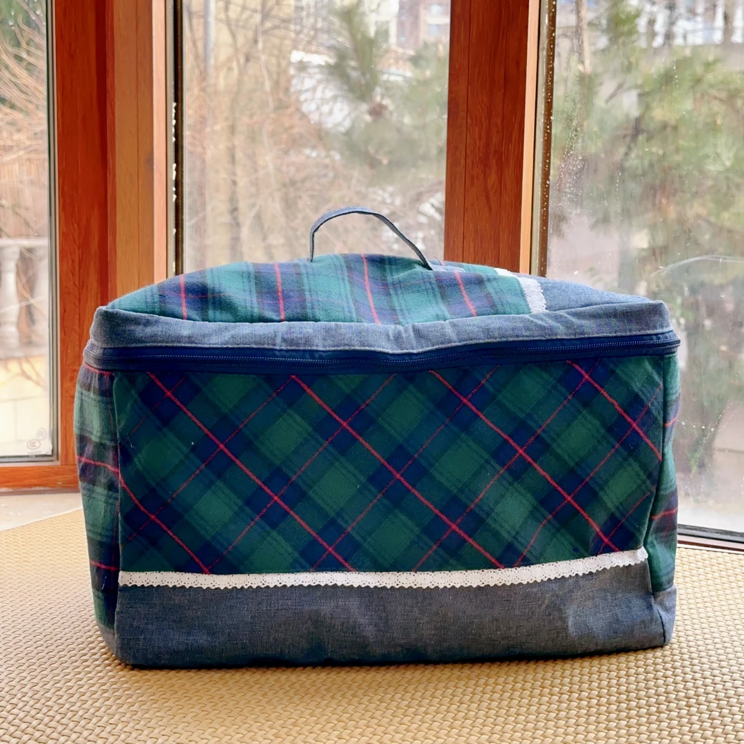 【豆腐块】灰底绿格子收纳箱整理收纳 37*24*22