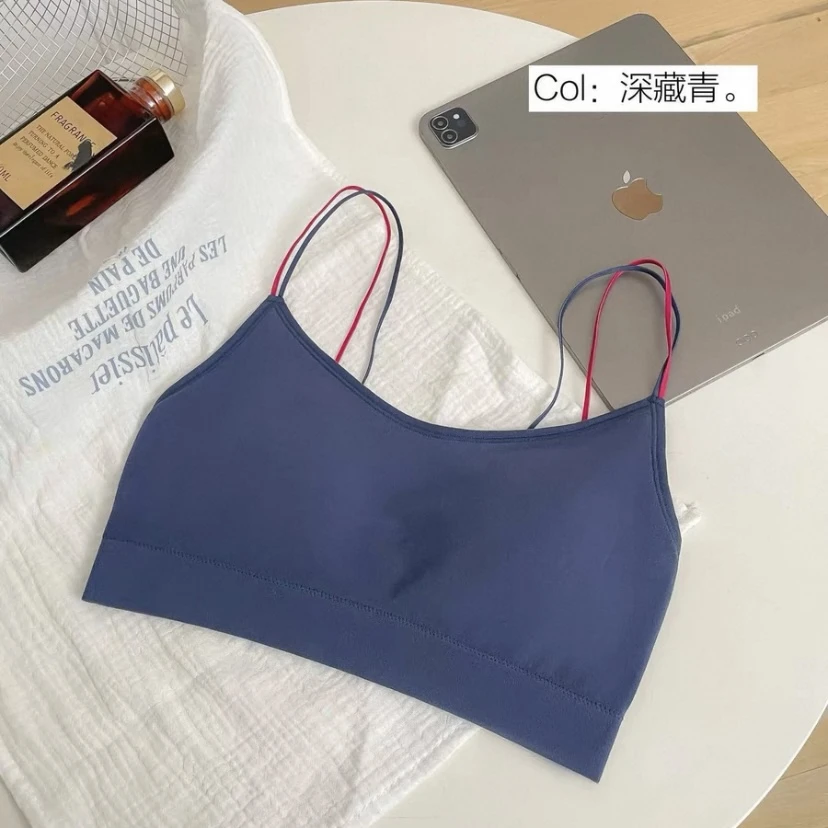 细肩带多彩格调牛奶杯美背裹胸莫代尔撞色小吊带背心柔软