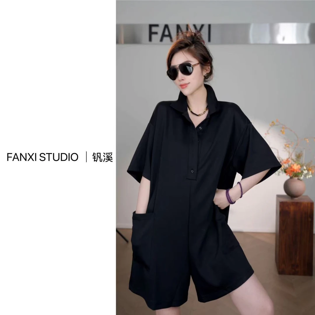 FANXI钒溪【猫】Polo领莫代尔连体短裤2025新款欧若智性风