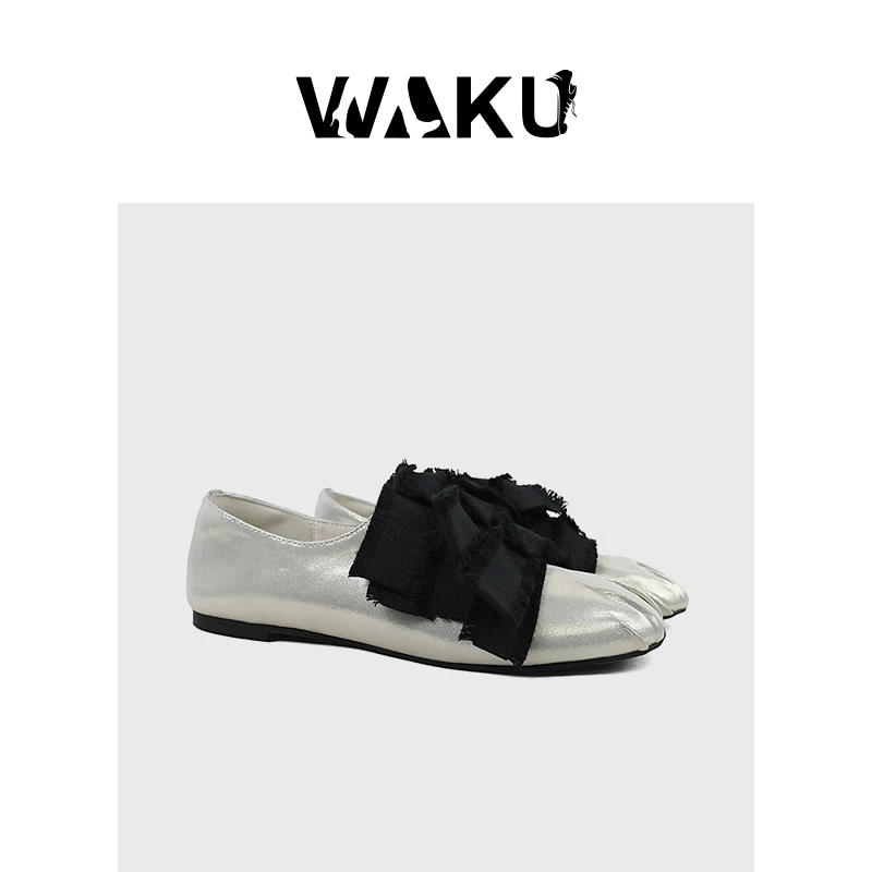 意韵饰边裁剪晶面羊皮蝴蝶系结芭蕾舞鞋平底女士单鞋半拖可选