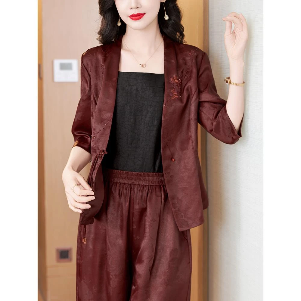 香云纱西装外套红云纱年轻款妈妈喜婆婆婚宴装2025新款桑蚕丝真丝