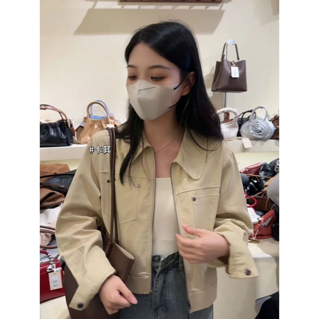 柚子专属-2025韩系秋小众复古翻领双拉链短款外套女上衣6766#0.15