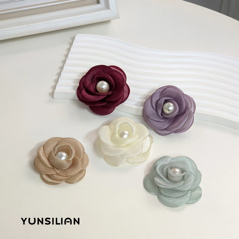 非金属布艺胸针 珍珠花朵胸花胸针高档女别针西装毛衣山茶花领饰