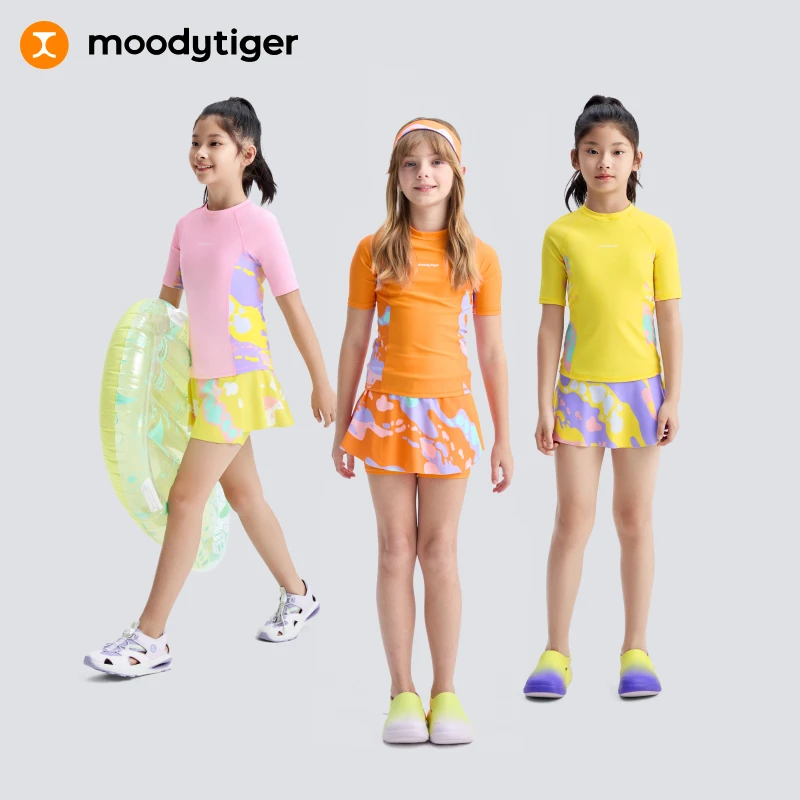 moodytiger女童泳衣弹力不紧绷强支撑印花拼接52215301【H】
