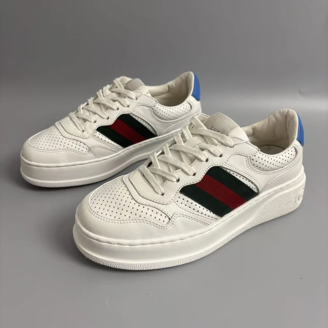 95新 GUCCI/古驰 白色网孔经典织带休闲厚底饼干鞋38.5欧码 jx254