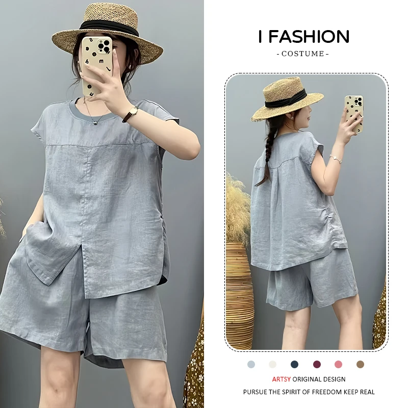 高级感复古套装女2025年夏季新款时尚气质开叉短袖上衣短裤两件套