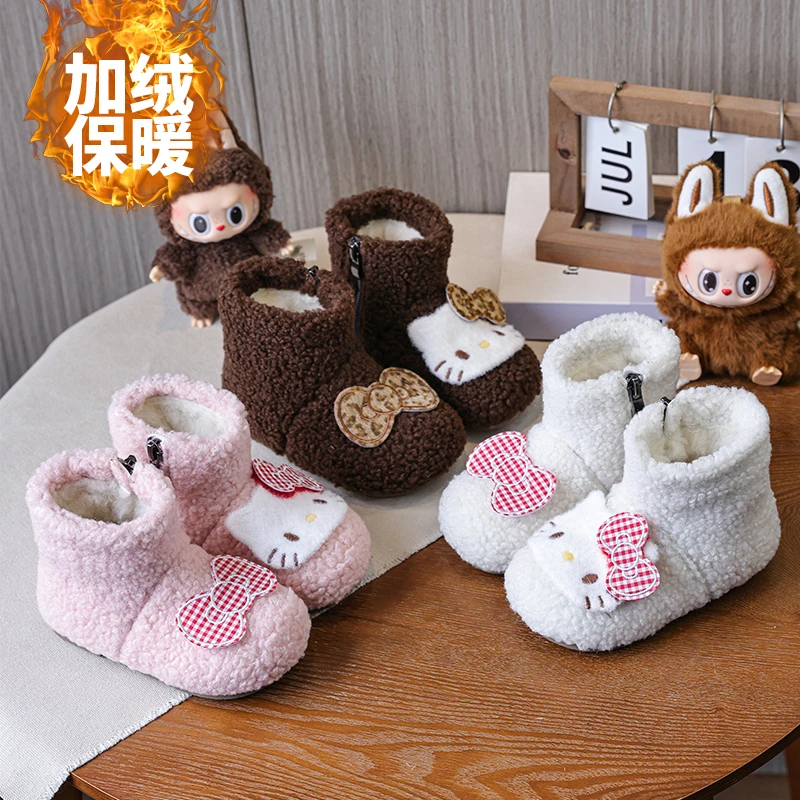 甜妹靴韩版可爱女童厚绒毛毛靴卡通猫咪公主风百搭保暖雪地棉靴