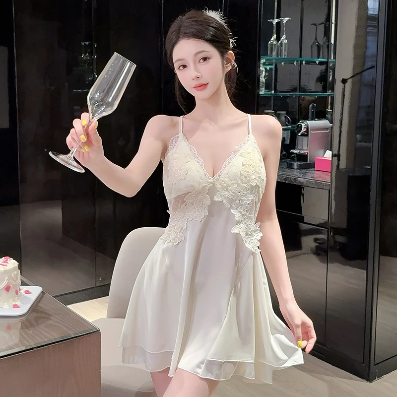 法式纯欲性感吊带睡裙女款爆款2025新款夏季薄款冰丝蕾丝家居服