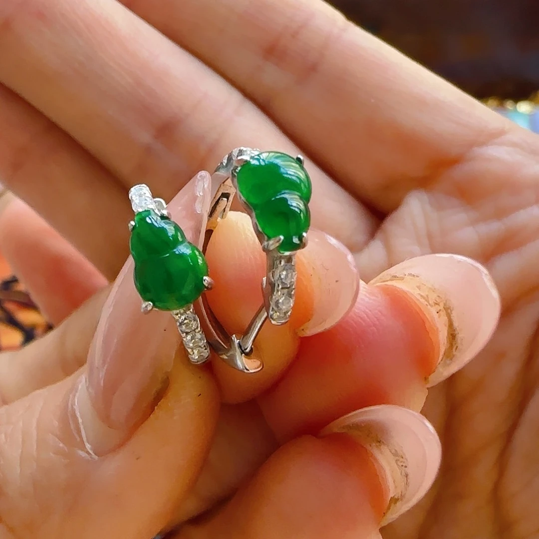 翡翠耳饰银S925镶嵌小*?翡翠150