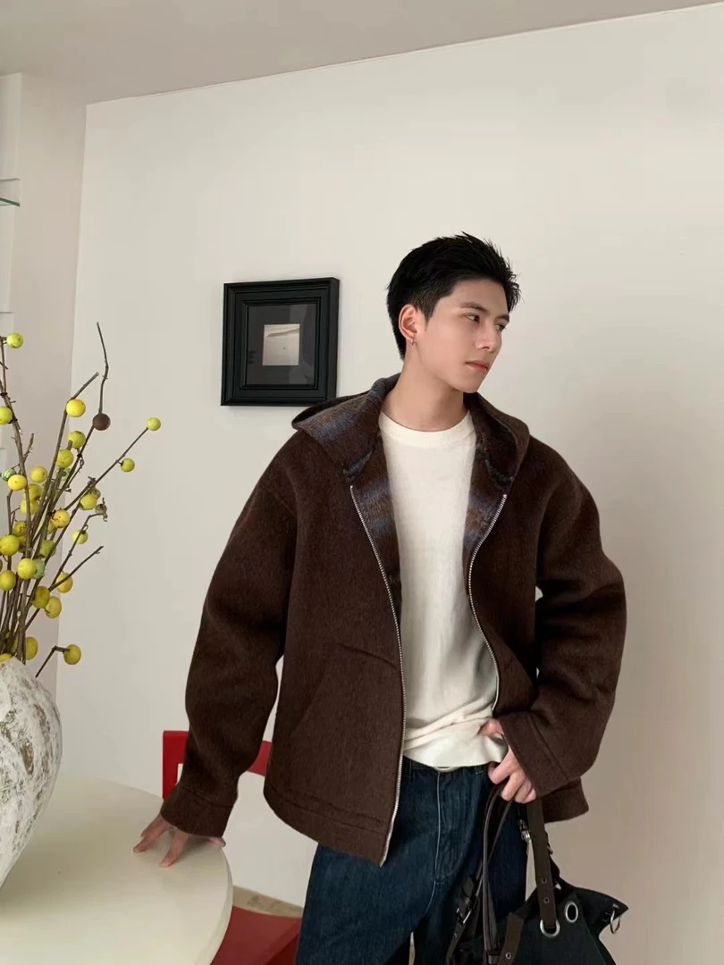 【ZNZ】设计师双面穿两色格纹呢子外套