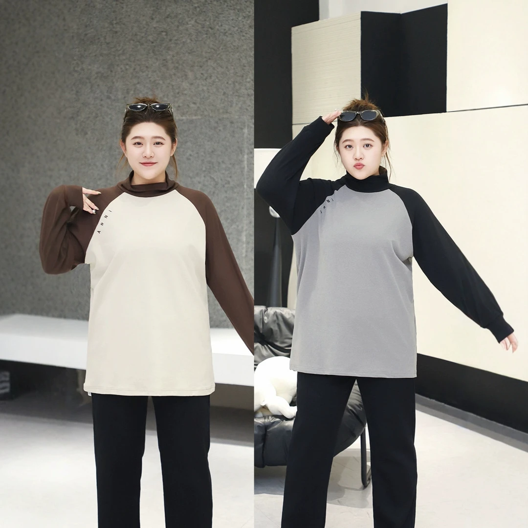 大码上衣女2025秋冬新款胖MM德绒加厚保暖宽松显瘦内搭长袖打底衫