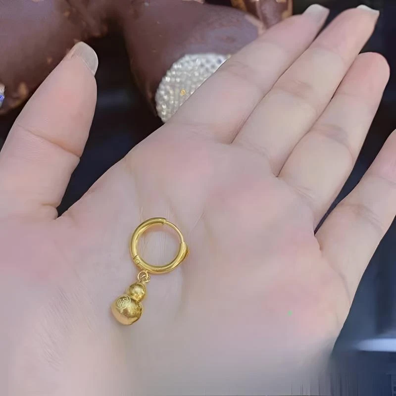 铜合金耳饰黄金色福字葫芦耳圈耳坠钛钢新款百搭小众耳扣金葫