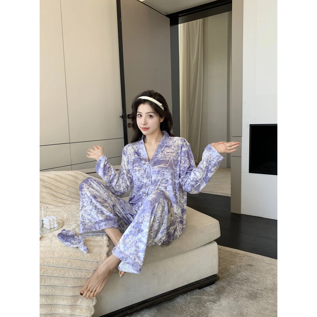 【66】紫兰幽梦102睡衣女长袖套装新款外穿家居服套装-23712/23692