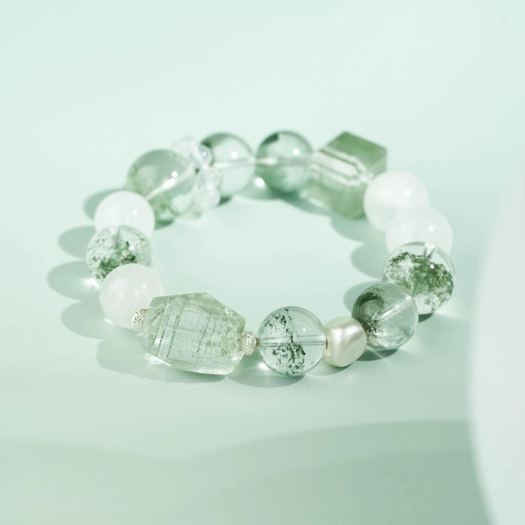 【只此青绿】天然绿幽灵聚宝盆雪花幽灵水晶手串带上等绿幽灵手串