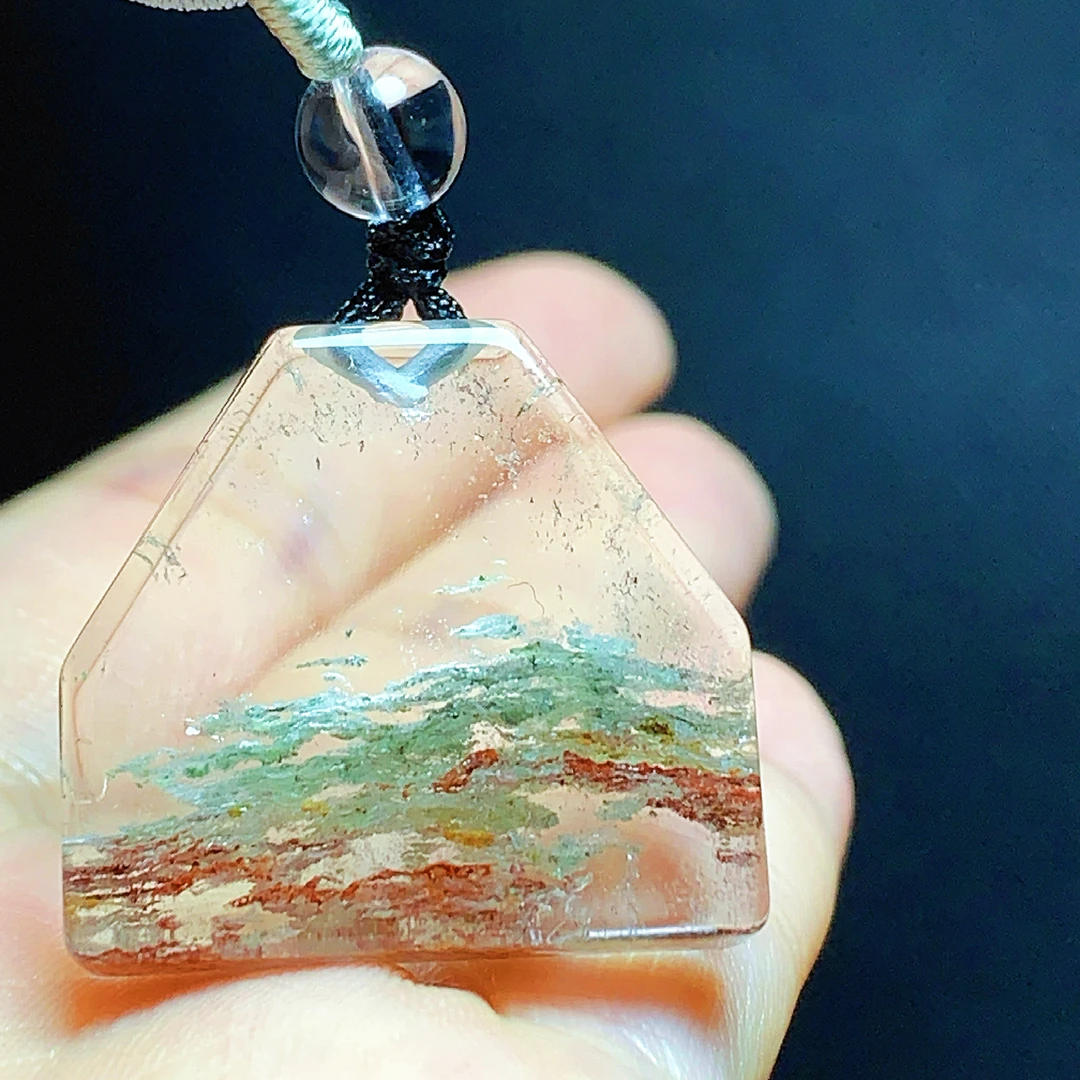 东海水晶天然随形绿幽灵水晶吊坠毛衣链通透绿幽灵纯天然100%真品