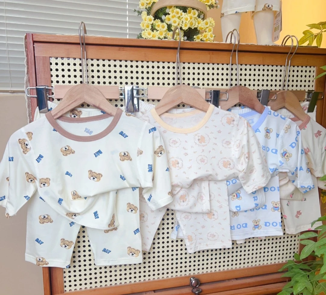 《7A抗菌天丝莱赛尔》夏季男童女童七分袖套装儿童家居服两件套