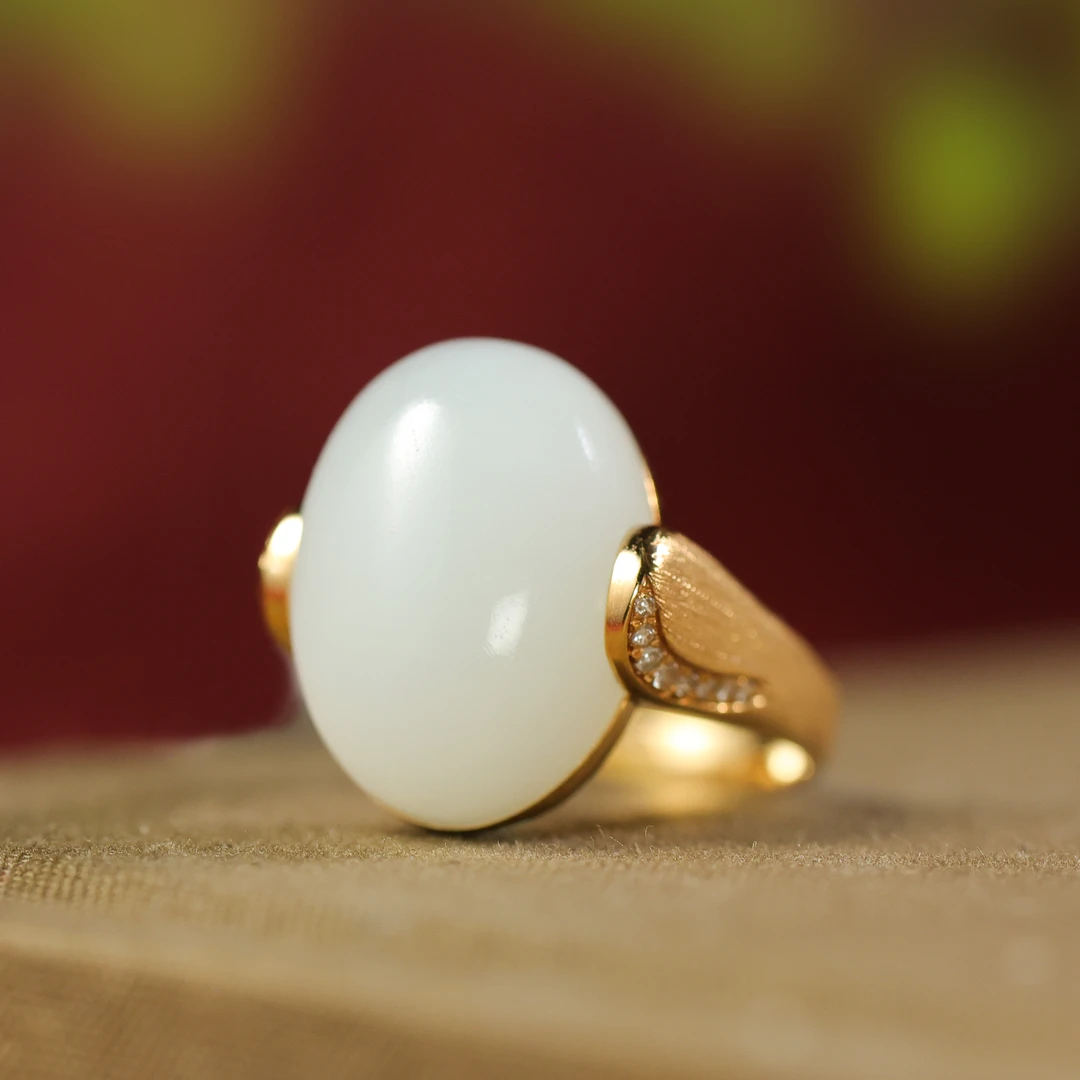 白玉世家和田玉18K金山流水戒指