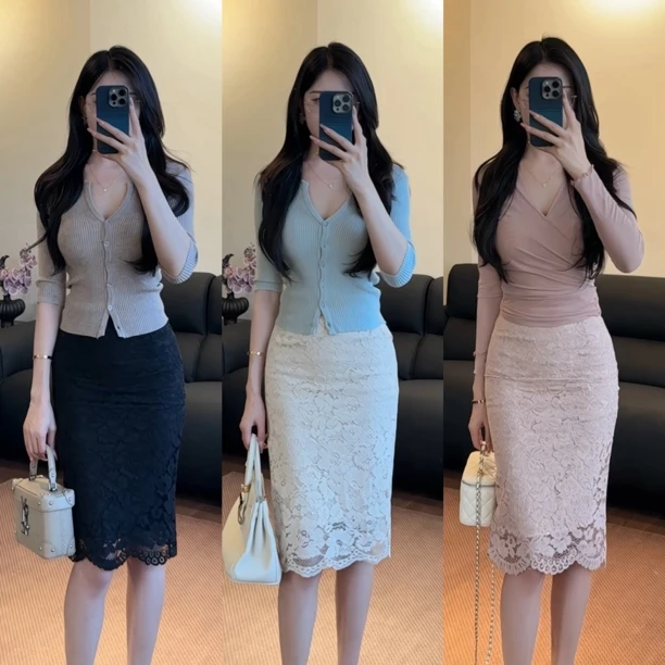 希野逸儿/气质蕾丝肌理感半身裙女2025夏季新款纯欲百搭包臀裙