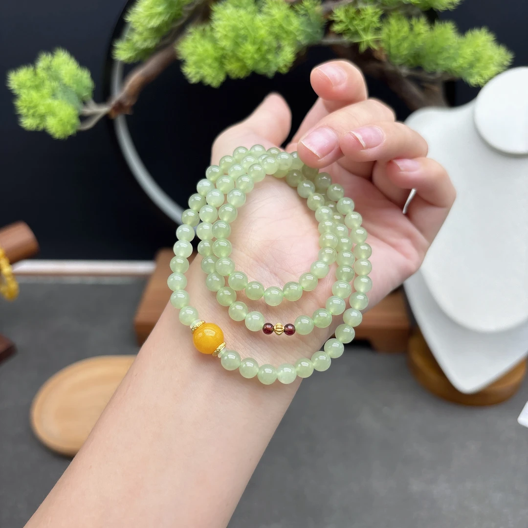 多圈6MM搭配大圆珠通配饰手串简约时尚手串和田玉简约大气Y24799