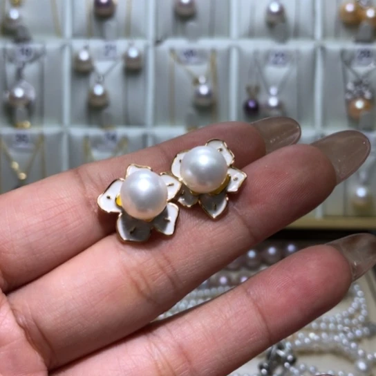 耳饰银S925镶嵌淡水珍珠