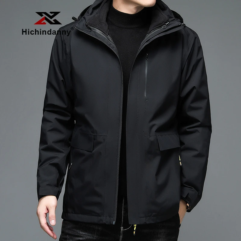 HICHIN加厚秋冬季冲锋衣男新款三合一可拆卸外套连帽休闲运动夹克