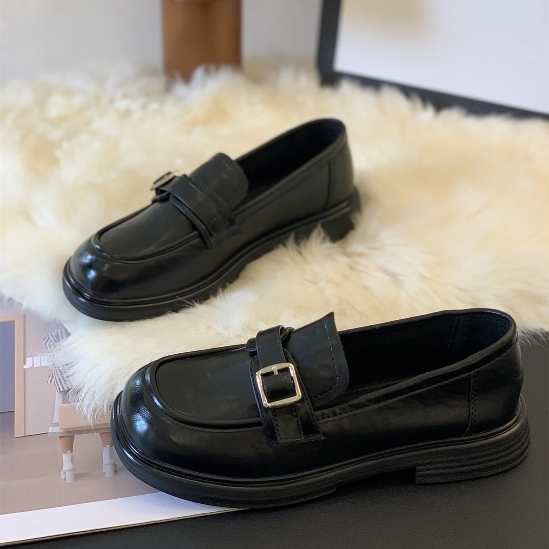 新款一脚蹬百搭乐福鞋女2025年秋季百搭小皮鞋粗跟英伦风时尚单鞋