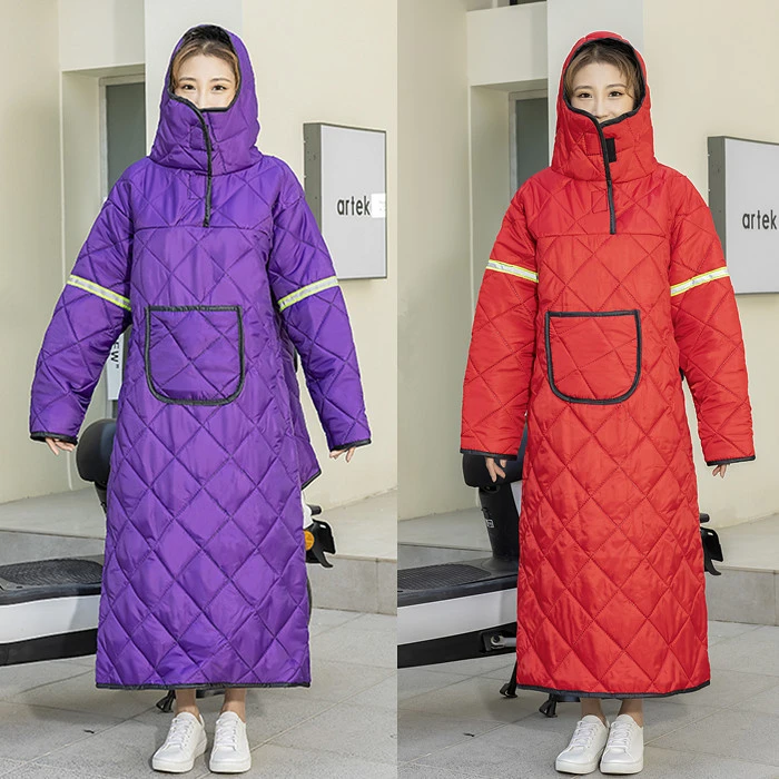 电动车用挡风衣冬季加绒加厚加大防水防寒保暖电车长款女款骑车衣