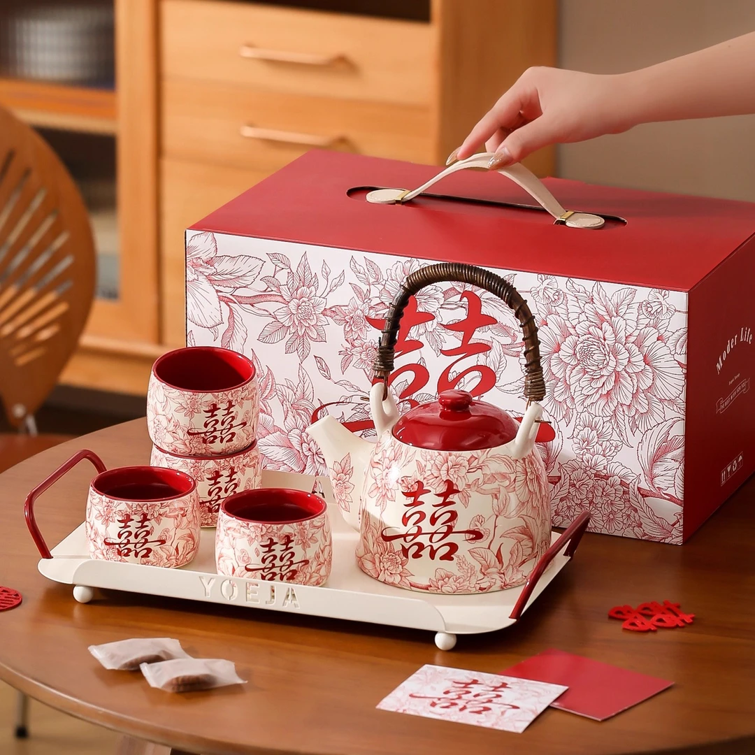 GoingDaily/花囍陶瓷茶具套装结婚新婚礼物送新娘乔迁新居伴手礼