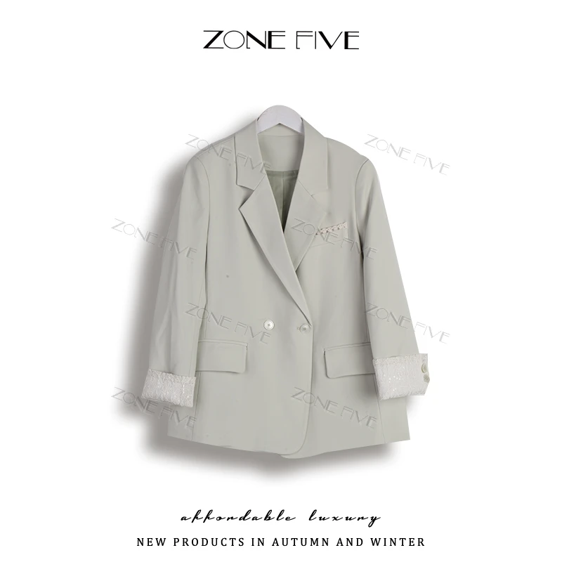 【zonefive】2025年新款早秋季蕾丝花边西装外套女修身小西服时尚