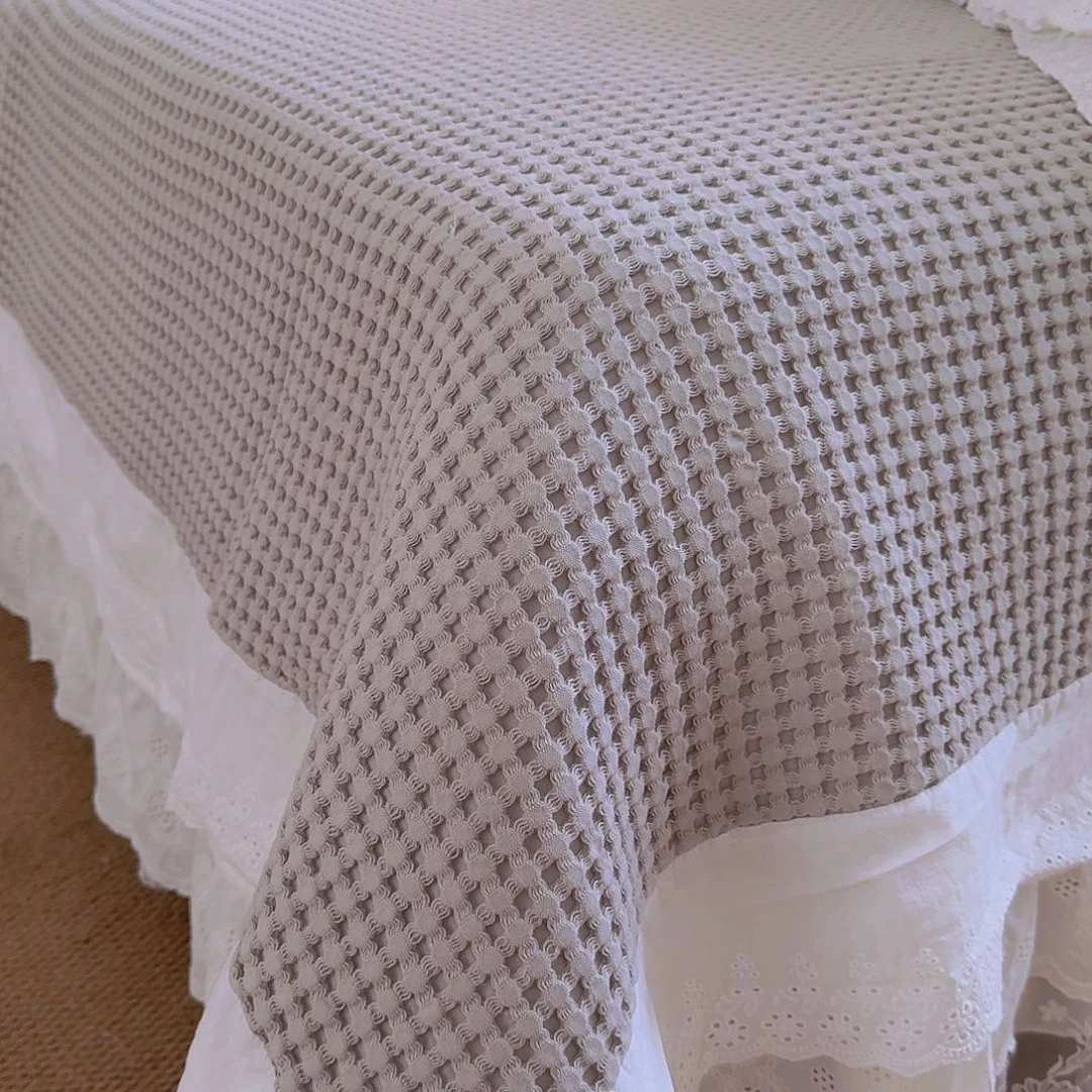 棉青色全棉华夫格220×240三件套