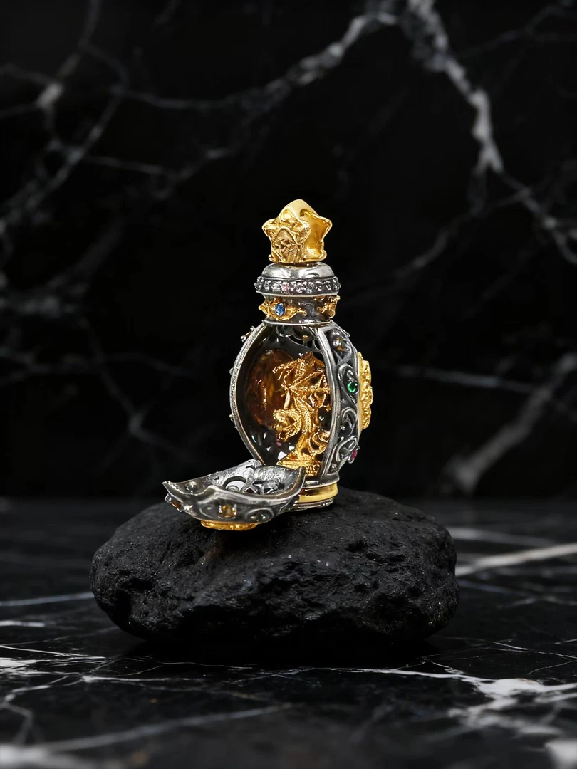 吊坠925银 1作明佛母S925纯银镀金工艺男士轻奢时尚复古双面旋转