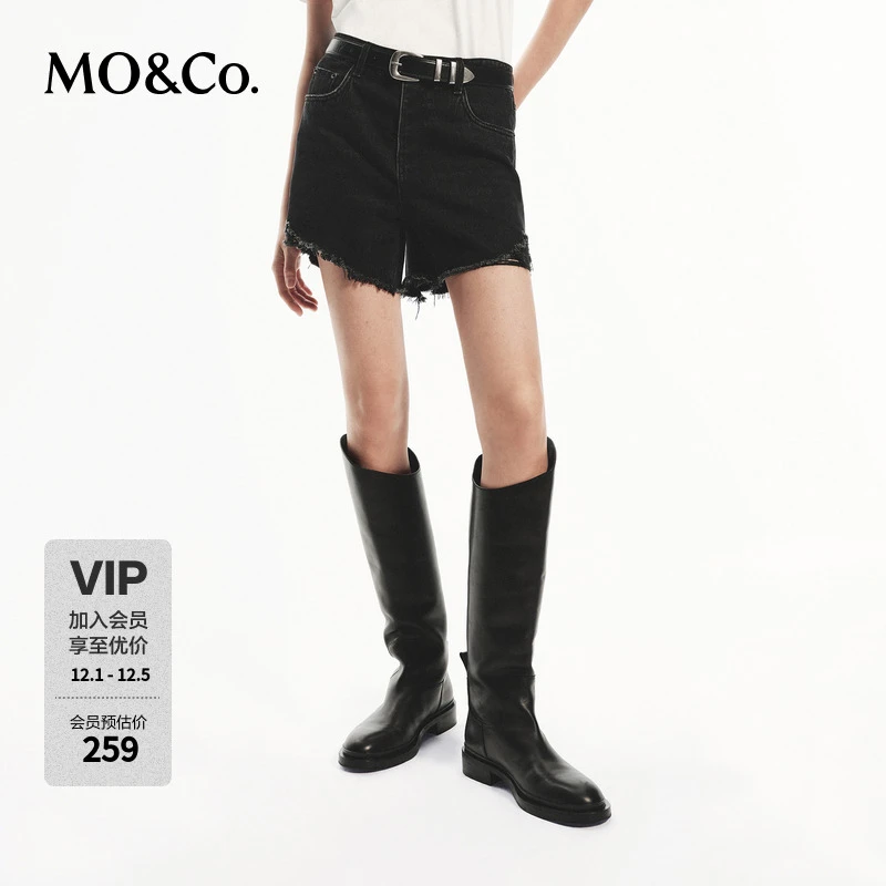 MOCO秋摇滚剪烂破洞纽扣中低腰棉质牛仔裤短裤MBD3SOT011