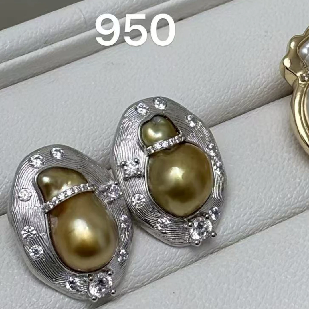 海水珍珠金珠耳饰