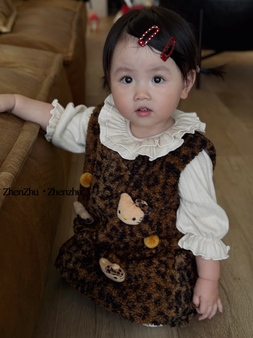 珍珠【豹纹KT裙】定制款摇粒绒背心裙女童秋冬裙子