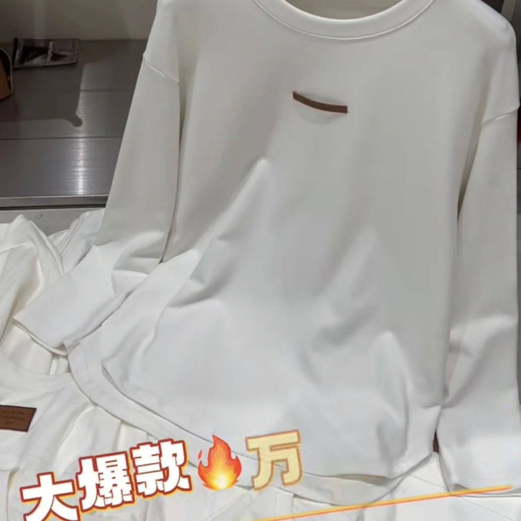 卓娃品牌明线女纯色拼接加绒大款白色打底