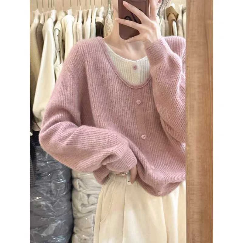 韩系假两件针织衫女2025秋季新款撞色超好看设计感长袖上衣