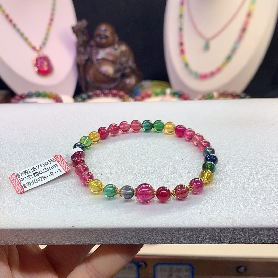 碧玺未镶嵌手串6.3/浓艳。