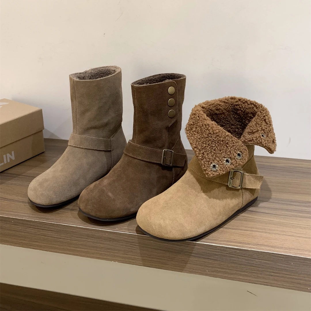 内增高中筒勃肯靴女靴子厚底加绒加厚保暖棉鞋雪地靴短靴冬季秋冬