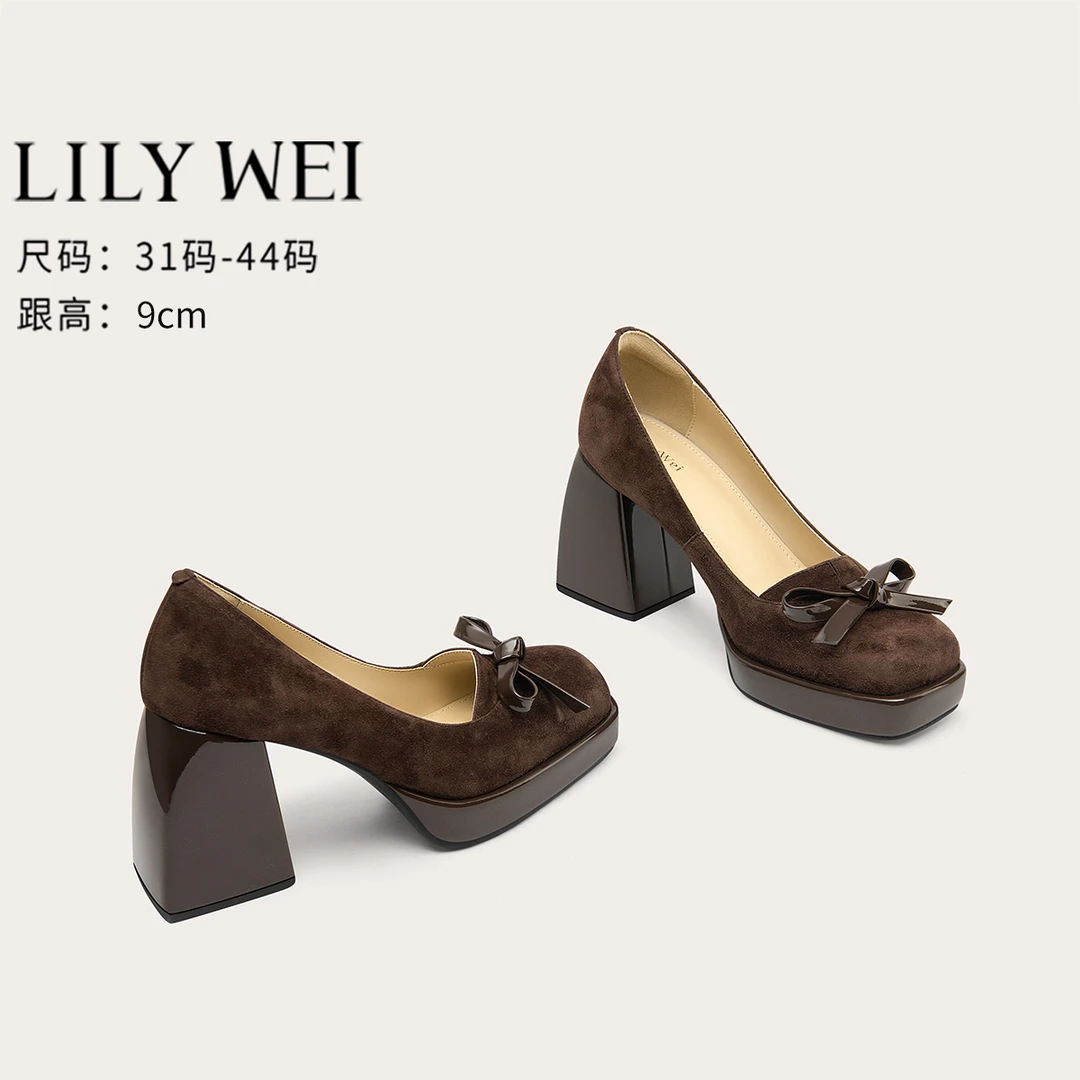 Lily Wei复古时尚玛丽珍鞋一脚蹬洛丽塔复古单鞋粗跟大码414243
