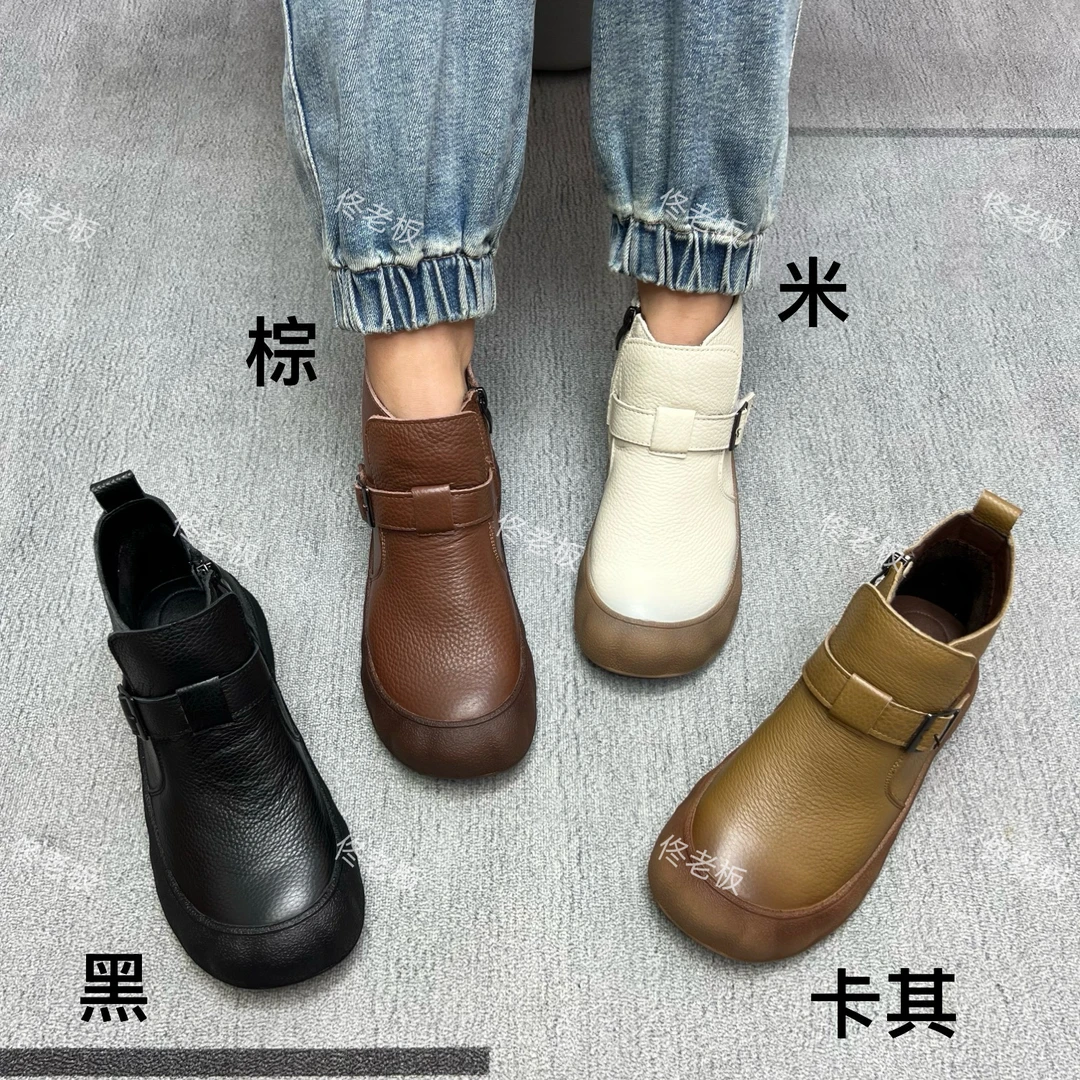 8503 纯皮软底皮带扣简约舒适百搭手工复古短靴