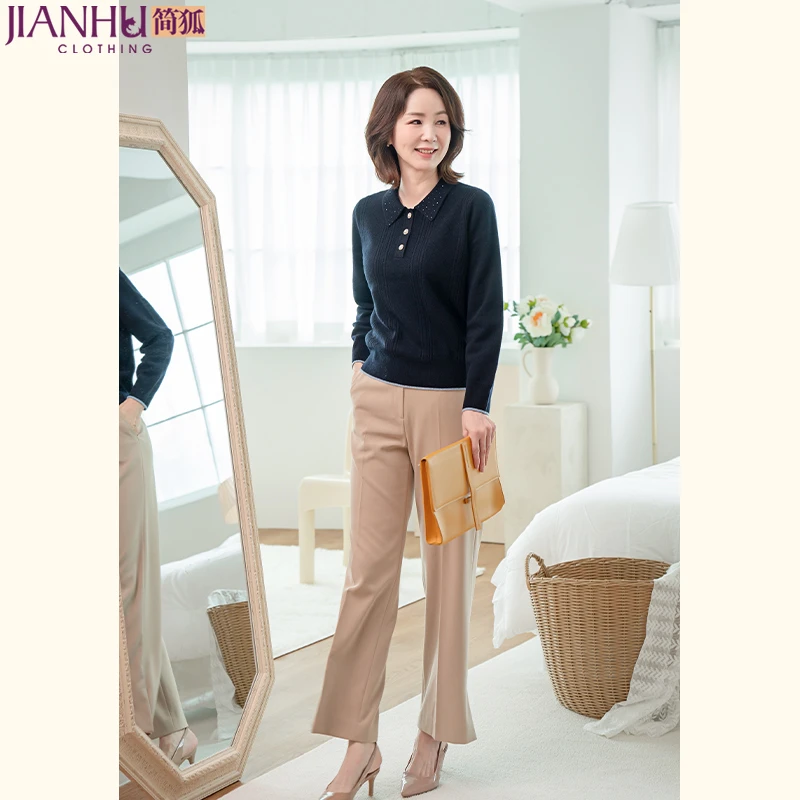 中年妈妈秋装100羊毛针织小衫2025新款洋气中老年女装毛衣打底衫