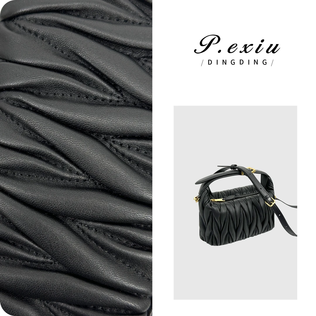 进口羊皮重工褶皱刺绣云朵包单肩手提包ZC6617