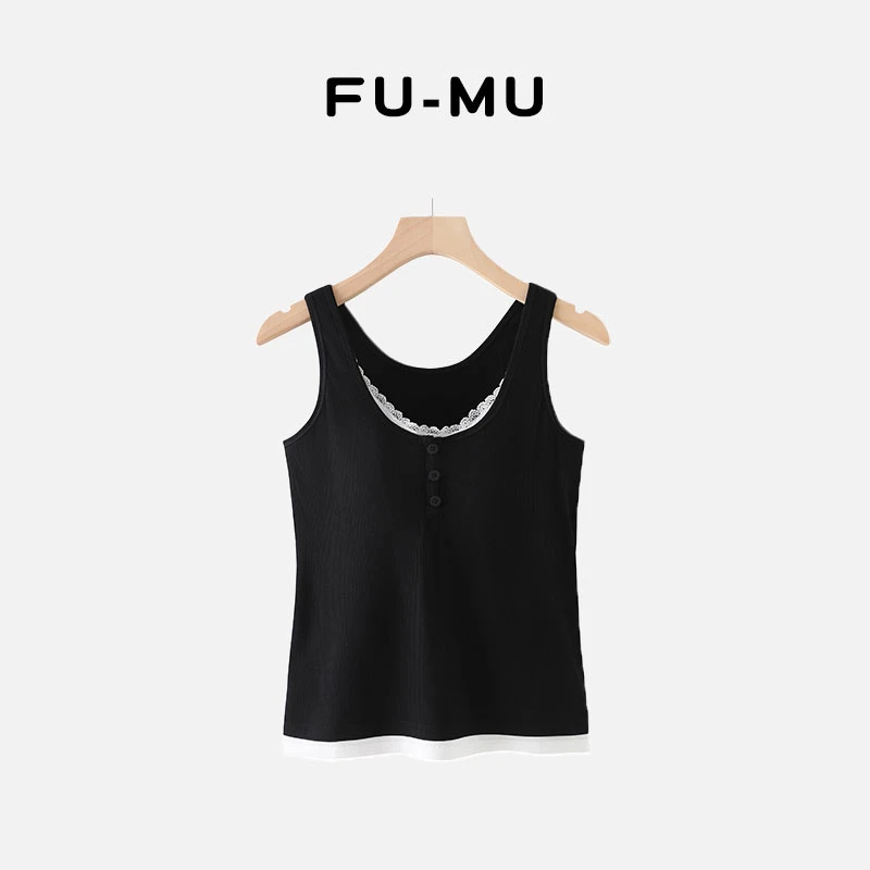 带胸垫假两件蕾丝背心B05B02