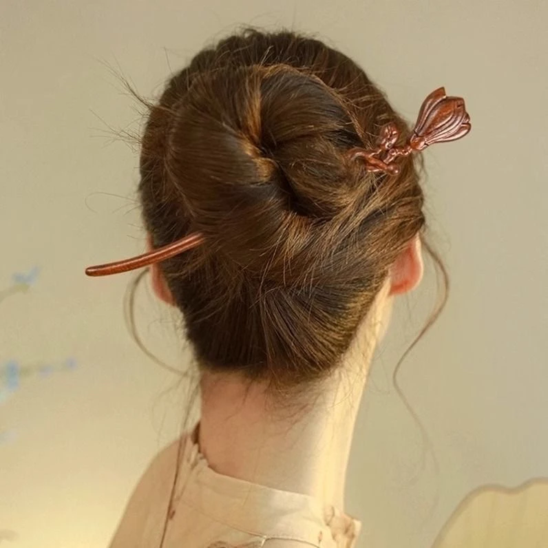 莲花楼·古风檀木发簪新中式木质盘发发钗日常簪子发簪盘头发单手