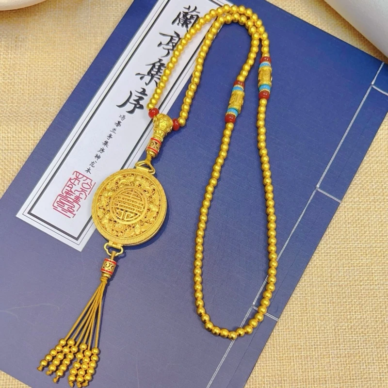 铜合金项链 凤凰香囊珠珠毛衣链女王手工复古汉服配饰金色长链38