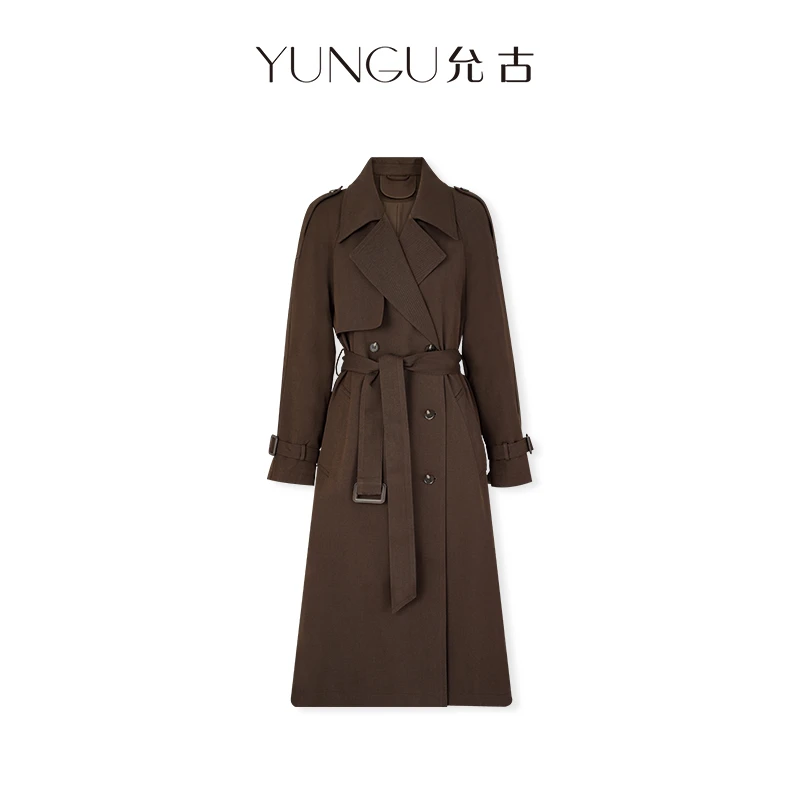 YUNGU允古 风衣外套女2025秋季英伦风宽松系带显瘦气质中长款上衣