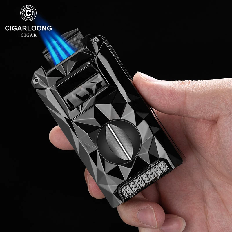 茄龙直冲防风雪茄打火机多功能V剪打孔器5合1打火机CB-25AR3