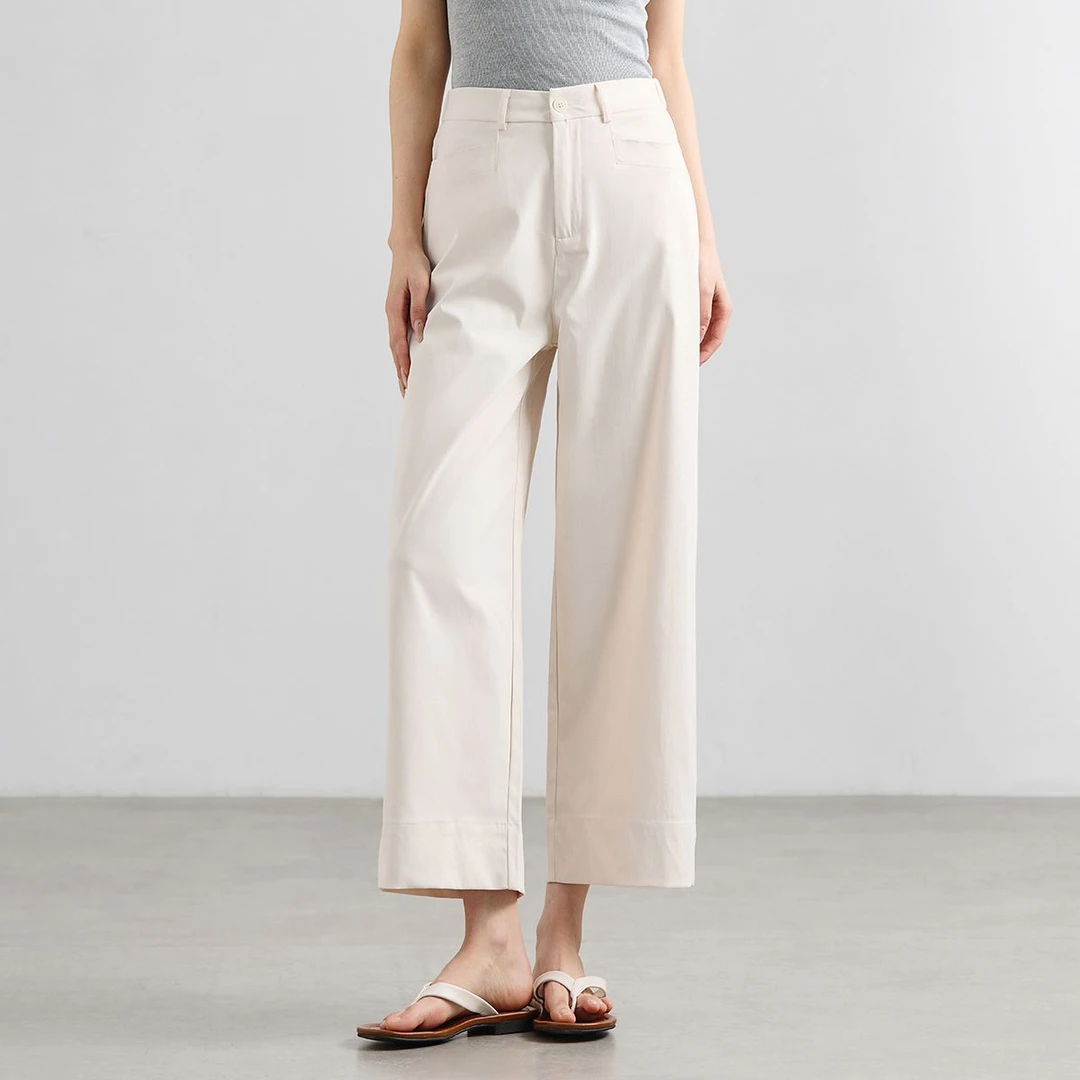 茵曼九分直筒女裤夏季舒适透气日系简约纯色通勤风高腰时尚休闲裤